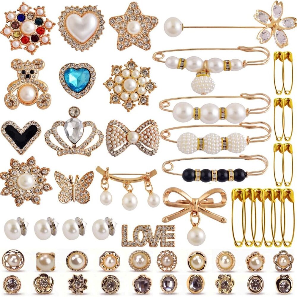 Charms for Socks Safety Pin Brooch,55pcs Junk Sock Charms Pins Gold Bling Sock J